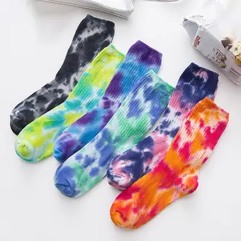

Cotton Fashion Couple Tie-Dyed Breathable Skateboard Soft Middle Tube Socks for men and women