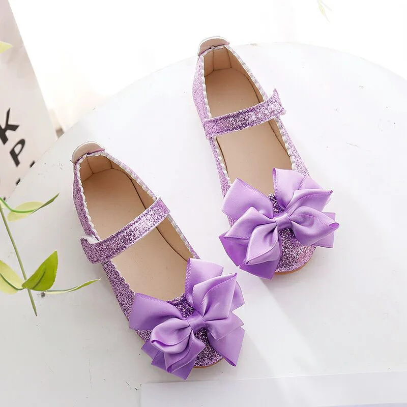 Flowers Children Girls Sequins Purple Gold Princess Shoes For Kids Baby Little Girls Party Wedding Dance Single Shoes New