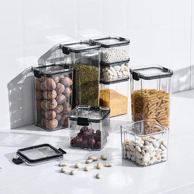 

Food Storage Box 4 Different Capacity Plastic Sealed Cans Kitchen Box Transparent Food Canister Keep Fresh New Clear Container