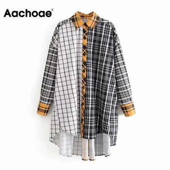 

Women Loose Boyfriend Plaid Shirt 2020 New Fashion Patchwork Turn Down Collar Blouses Ladies Office Shirt Casual Tops Blusas