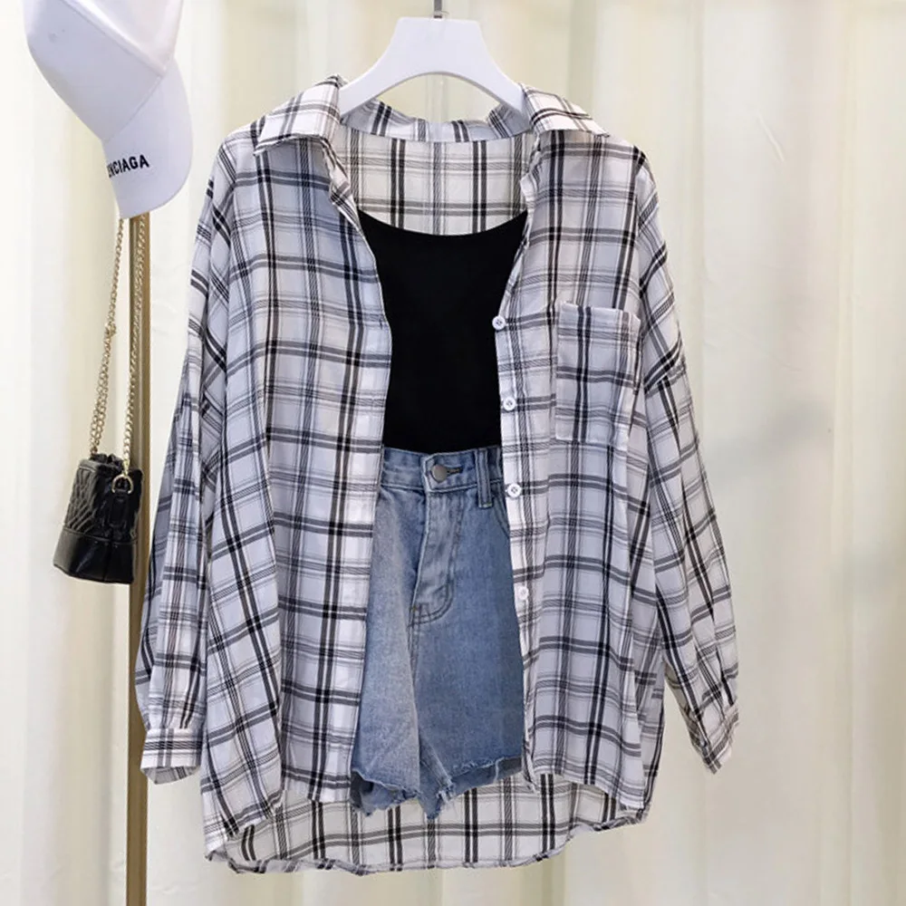 

2020 Plaid Shirt Women Blouse And Tops Retro Flavor Long Sleeved Fashion Loose Fitting Casual Girl Lady Shirt Vintage Tops