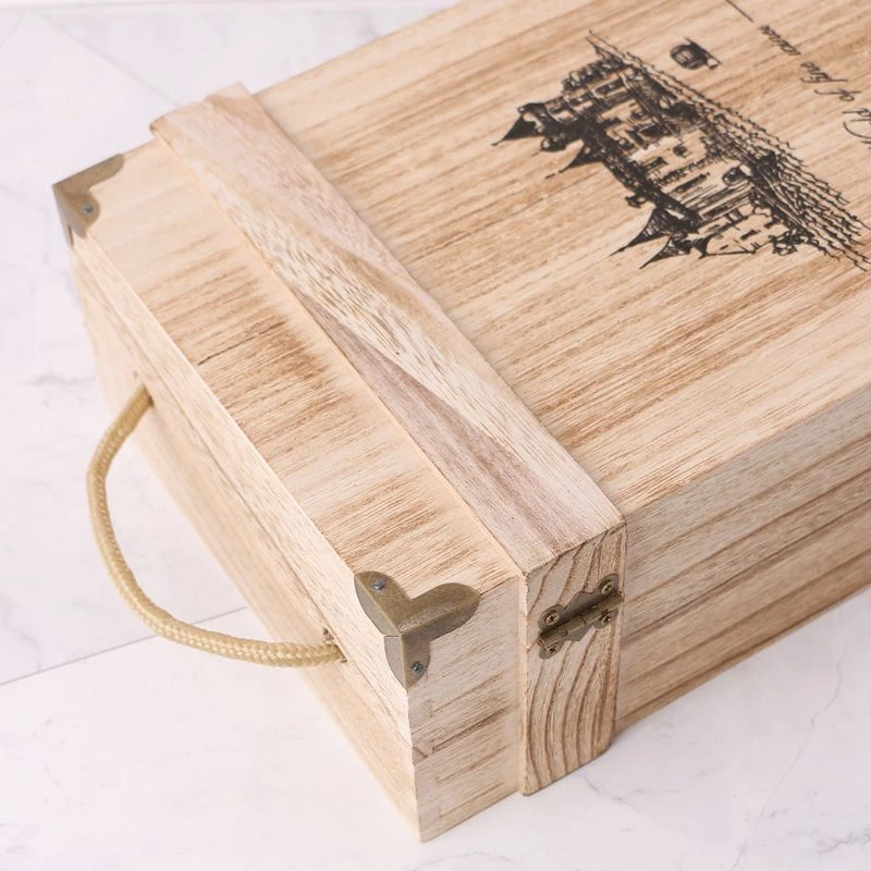 Vintage Wood 2 Red Wine Bottle Box Carrier Crate Case Storage Carrying Display Holder Birthday Party Christmas Gift 6