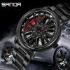 Men Fashion Hot Sell Car Rim Wristwatch 360 Degree Rotating Wheel Rim Dial Watches Stainless Steel Waterproof Sport Quartz Clock 1