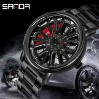 Men Fashion Hot Sell Car Rim Wristwatch 360 Degree Rotating Wheel Rim Dial Watches Stainless Steel Waterproof Sport Quartz Clock 1