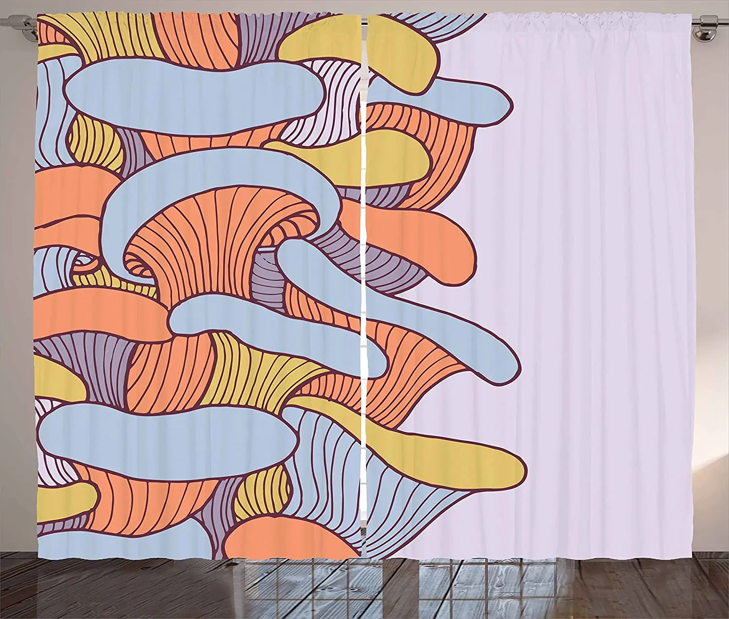 Colorful Curtains Living Room Bedroom Multicolor Window Drapes for Kitchen Illustration with Doodle Abstract Mushrooms Autumn Se | Дом и сад