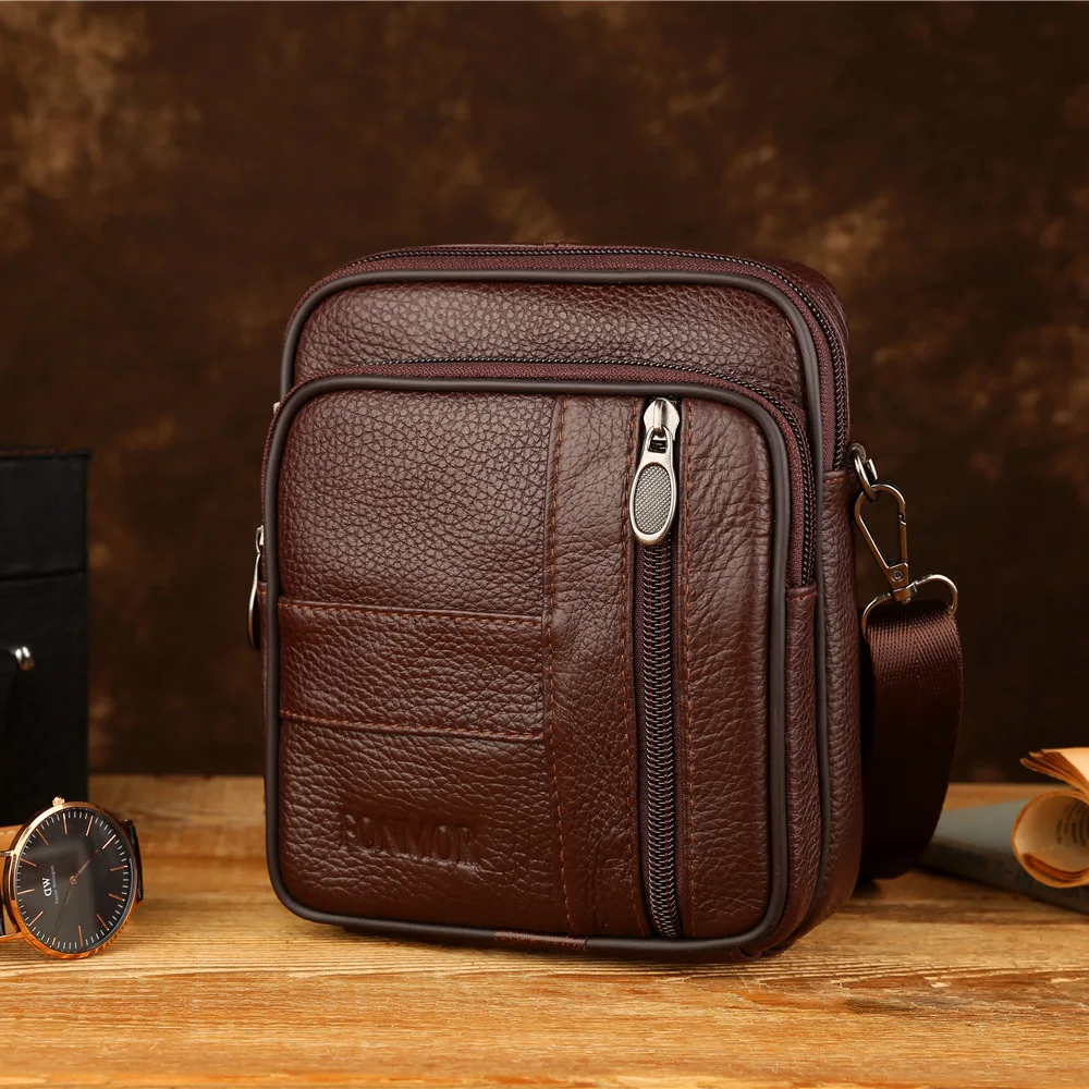 Мужские сумки, сумки-мессенджеры, модные деловые сумки через плечо для мужчин, Сумки из натуральной кожи, многофункциональные сумки - Цвет: Brown