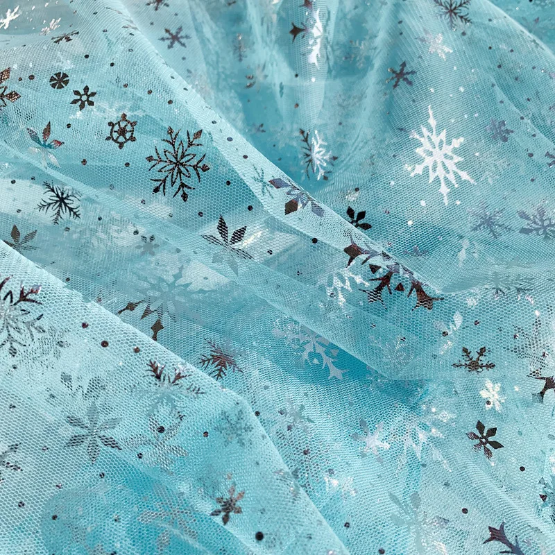150*100cm Snowflake Tulle Rainbow Silver Snow Star DIY Handmade Fabric for Baby Dress Wedding Birthday Bouquet Supplies