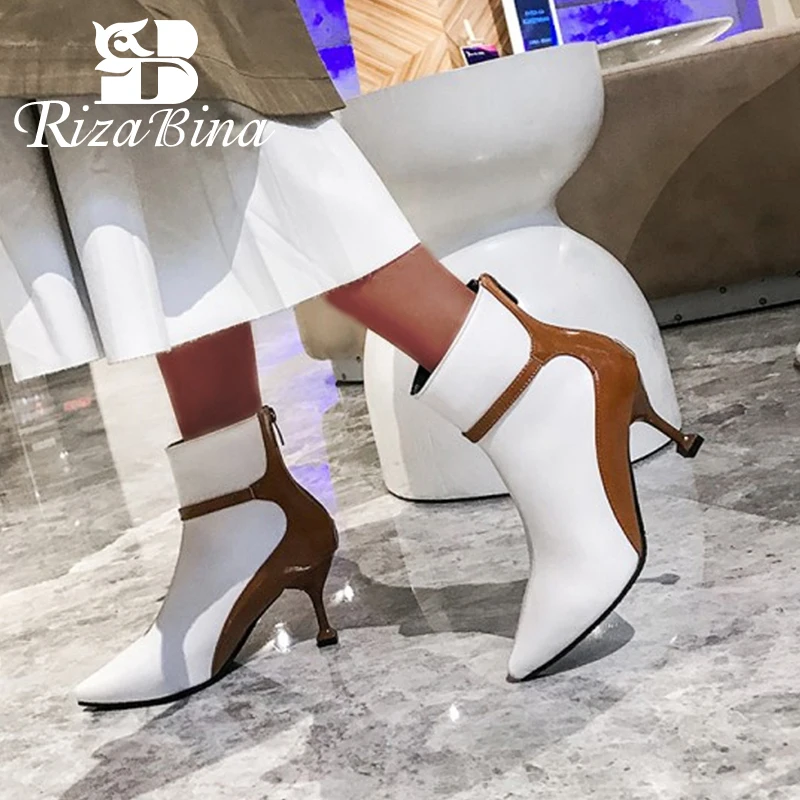 

RIZABINA Plus Size 32-48 Women Ankle Boots Fashion Zipper Pointed Toe Winter Shoes Women Sexy Thin High Heels Short Boots