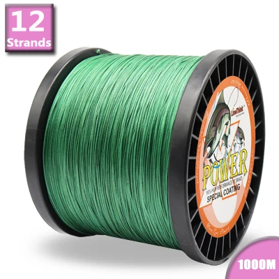 Power Braided Fishing Line 12 Strands 1000m 8 Colors Super Strong Japan Multifilament PE Braid Line 40LB 60LB 80LB 120LB 180LB - Color: green