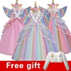 Vestido de fiesta de boda con arco iris de unicornio para niña con flores ► Foto 1/6