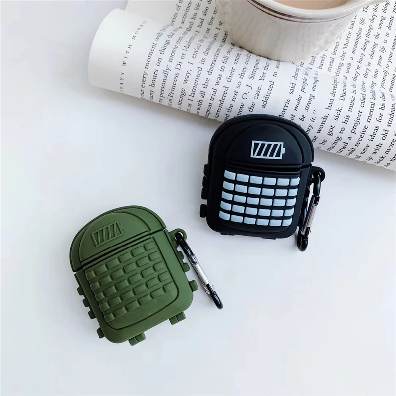 Топ PUBG игры милый трехуровневый пакет Bluetooth наушники чехол Беспроводная зарядная коробка Мягкий силиконовый чехол для AirPods с крюком