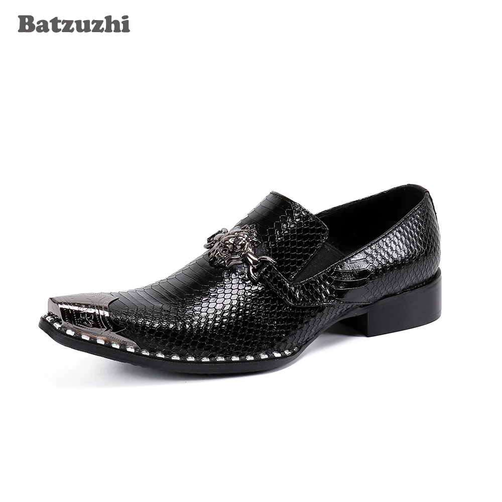2024 Batzuzhi Luxury Handmade Men's Shoes Iron Toe Black Leather Dress Shoes Men Slip on Formal Zapatos Hombre, Sizes 38-46