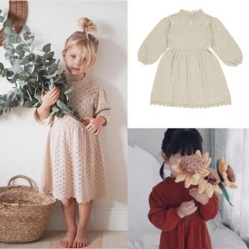 

Spot 2020 New Autumn Baby Girls Clothes Winter Hollow Long Sleeve Knitted Dress Birthday Dress for Girls Princess Dress