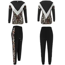 Женская Спортивная Повседневная Толстовка с леопардовым принтом, комплект из 2 предметов, топ и штаны, спортивный костюм, спортивный костюм