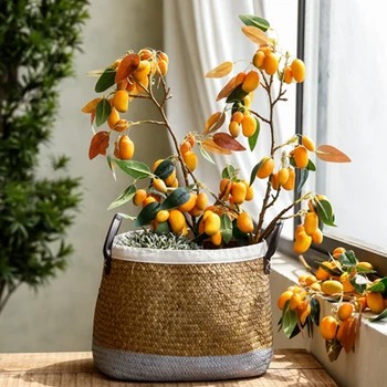 

Woven Storage Basket Organizer Double Ear Handmade Ldyllic Seaweed Storage Pot Basket Flower Toys Rattan Vegetable Basket