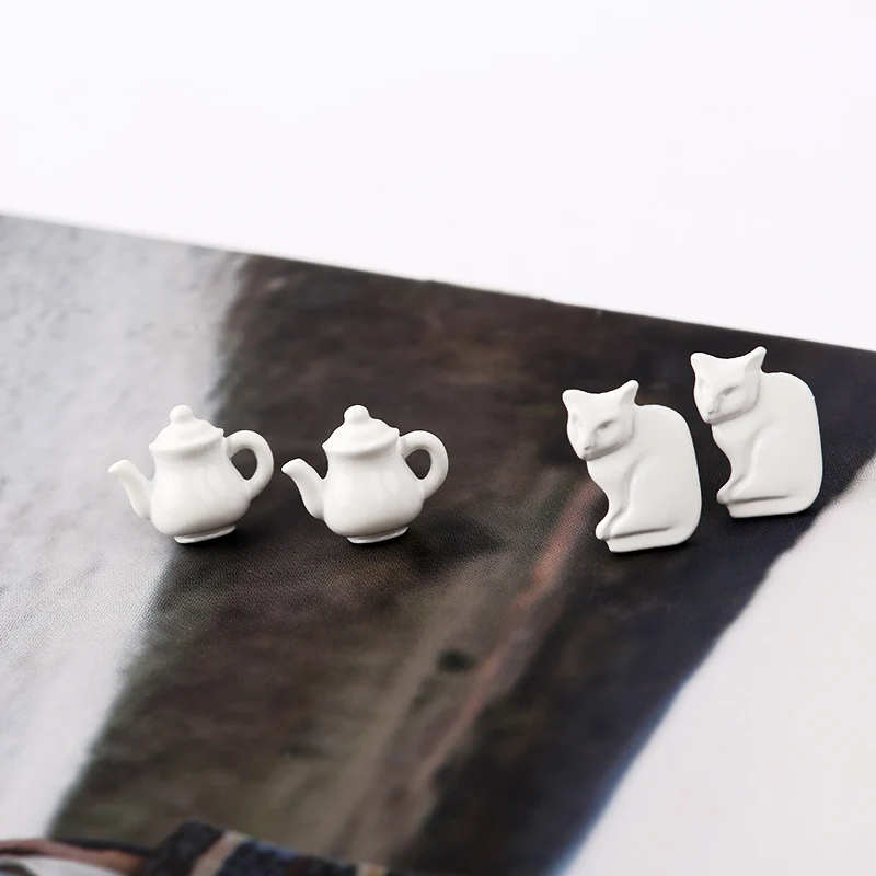 Элегантные милые серьги-гвоздики в виде чайного горшка кошки лодки для женщин и девочек, винтажные массивные Серьги Brincos, минималистичные ювелирные изделия Oorbellen
