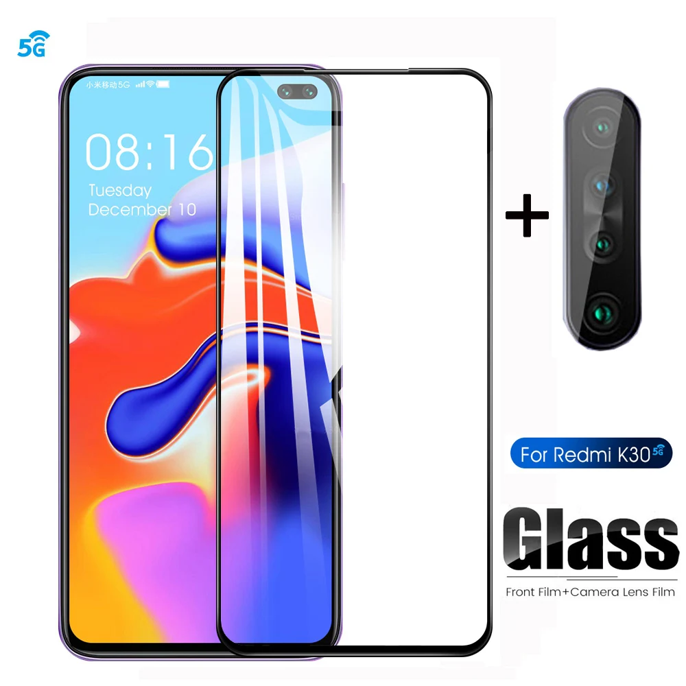 2 in 1 Protective Glass on the for Xiaomi Redmi K30 Tempered Screen Protector Camera Lens Film K 30 Safety | Мобильные телефоны и