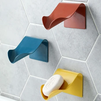 

4Colors Soap Storage Finishing Racks 1Pcs Soap Box Bathroom Organizer ABS Wall-Mounted Drain Sponge Holder Seamless