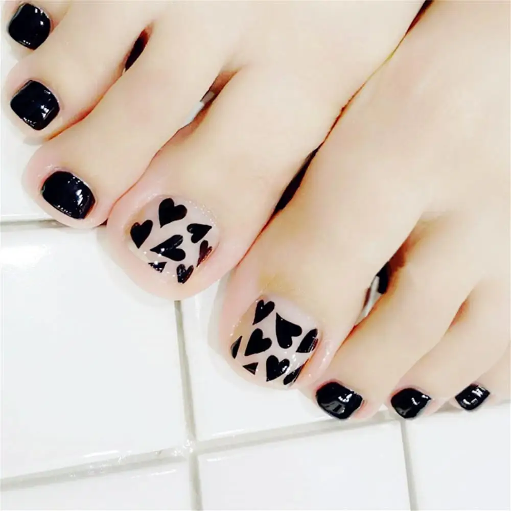 24 шт 3D французский стиль накладные ногти для пальцев ног полный палец ногтей