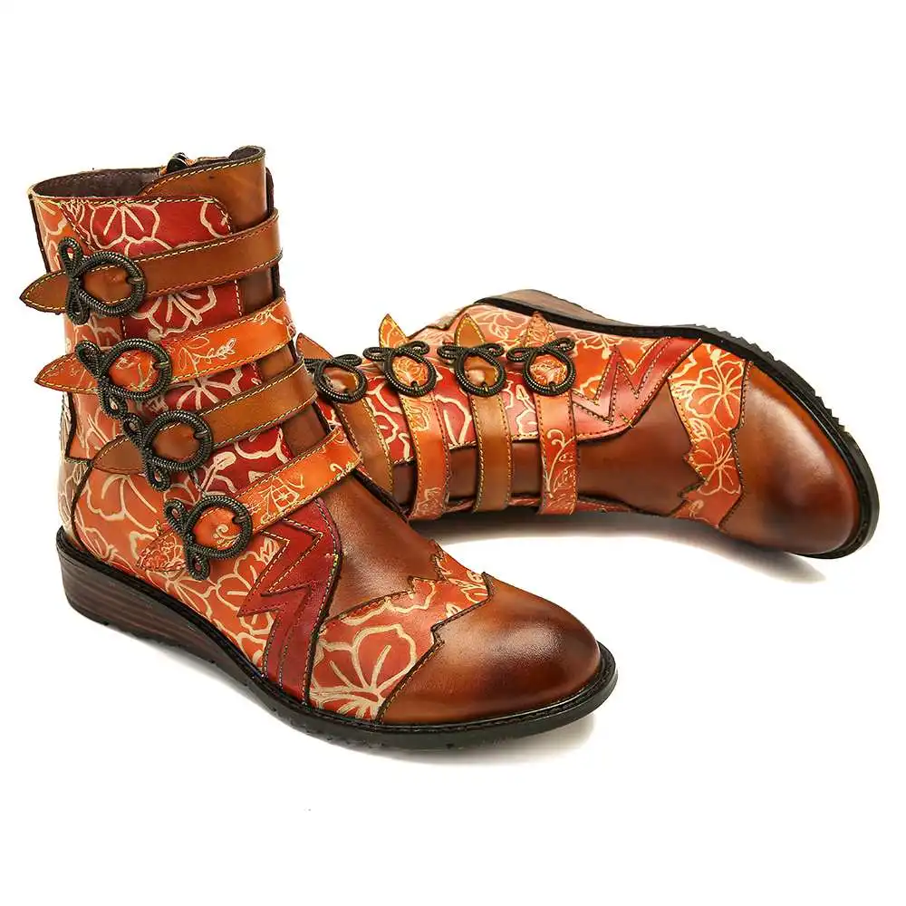 SOCOFY/ботинки из натуральной кожи на молнии в стиле ретро с тиснением, неравномерной строчкой, металлическая пряжка с узлом-бабочкой женская обувь