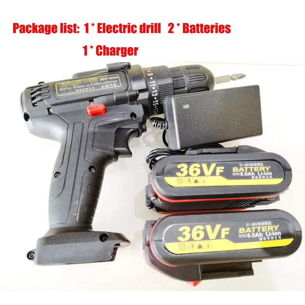

36V Electric Screwdriver Cordless With 2 Lithium Batteries Rechargeable Mini Drill 2-Speed Wireless Power Tool