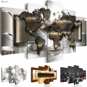 

Modular Pictures Blingbling Painting 5 Pieces Canvas Art World Map Posters and Prints Modern Wall Art Decoration Picture Decor