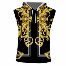 Роскошная мужская толстовка с капюшоном с 3D Цифровым дворцовым золотым резным принтом, безрукавка с капюшоном для тренажерного зала, мужские топы, летний пуловер, жилет с капюшоном