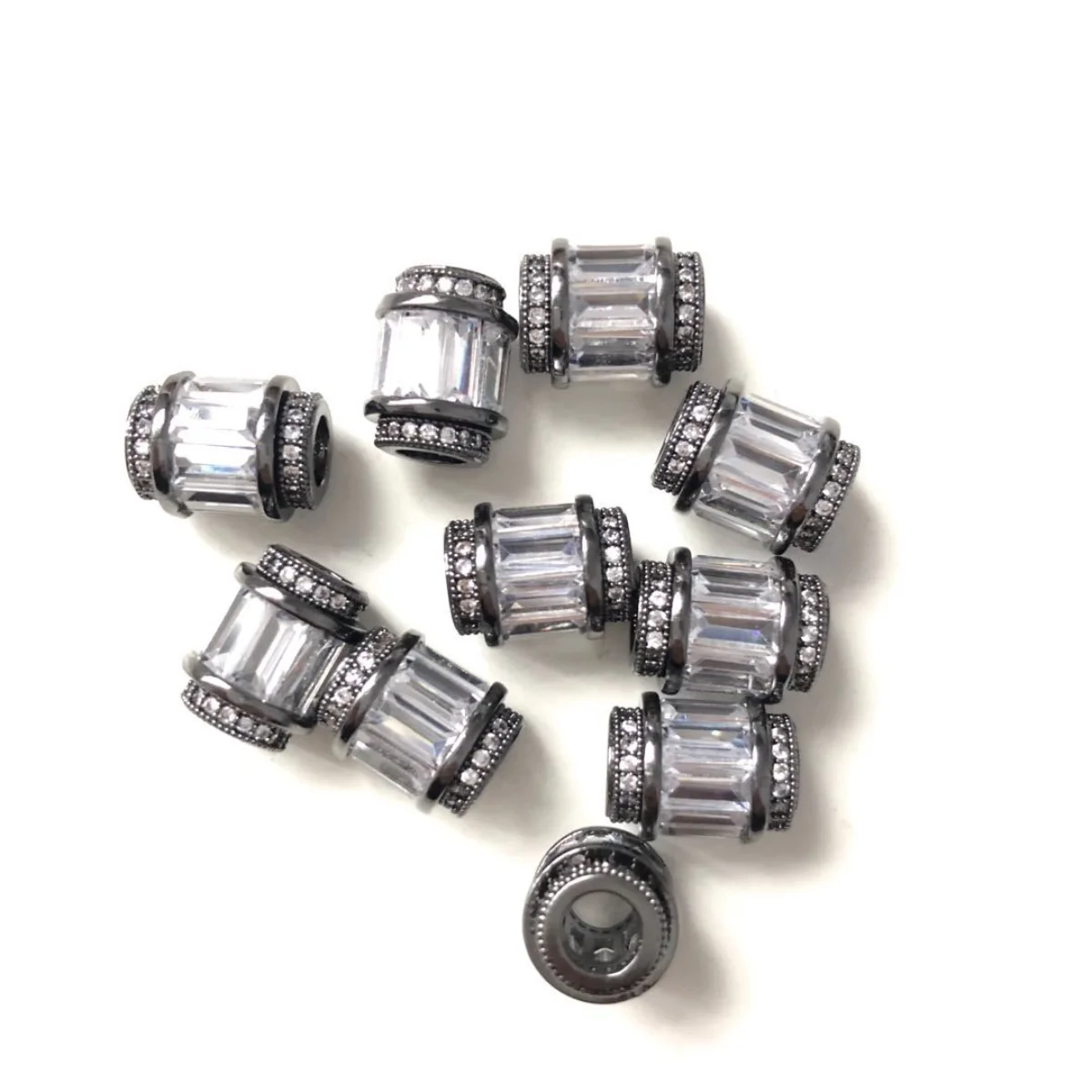 10pcs 12mm Clear Zirconia Paved Hole Spacers Beads for Women Bracelet Girl Necklace Earring Making Gold-Plate Jewelry Wholesale