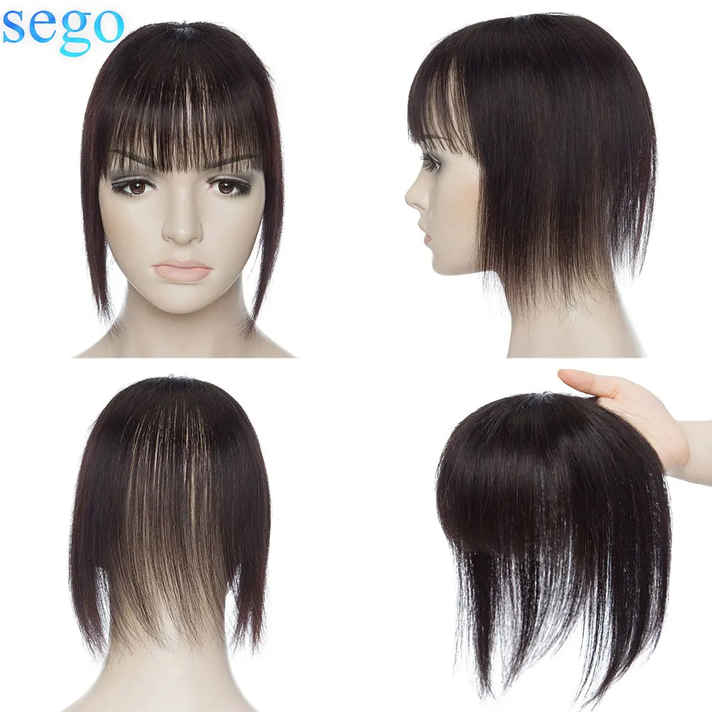 Natural-Hairpieces Topper Toupee SEGO Women Straight with Bangs for Small 3-Clips Ins