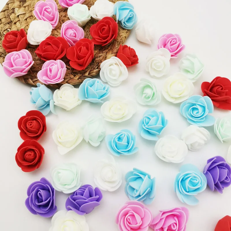 (50pcs/pack) 3cm Width Foam Rose Head Handmade Wedding Home Decoration Party Gift Box Artificial Flowers Supplies Wreath Craft