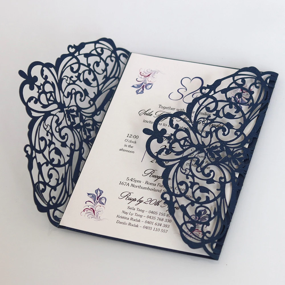  10pcs Wedding Invitations Lace Pattern Cards Laser Cut Paper Cards Announcement Greeting Postcards  - 4.00044E+12