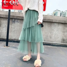 Женская длинная плиссированная юбка TIGENA, юбка макси из тюля с высокой талией в корейском стиле
