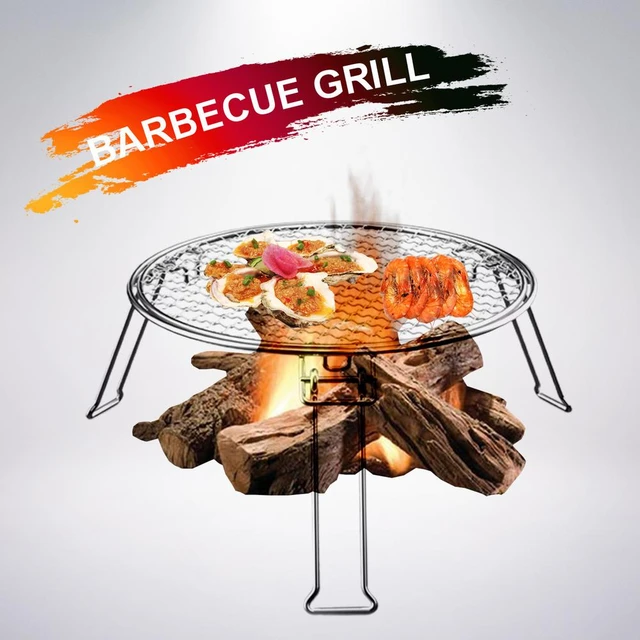 Grille de barbecue pliable portable avec trépied - Ø 50 x 21H cm - acier  galvanisé