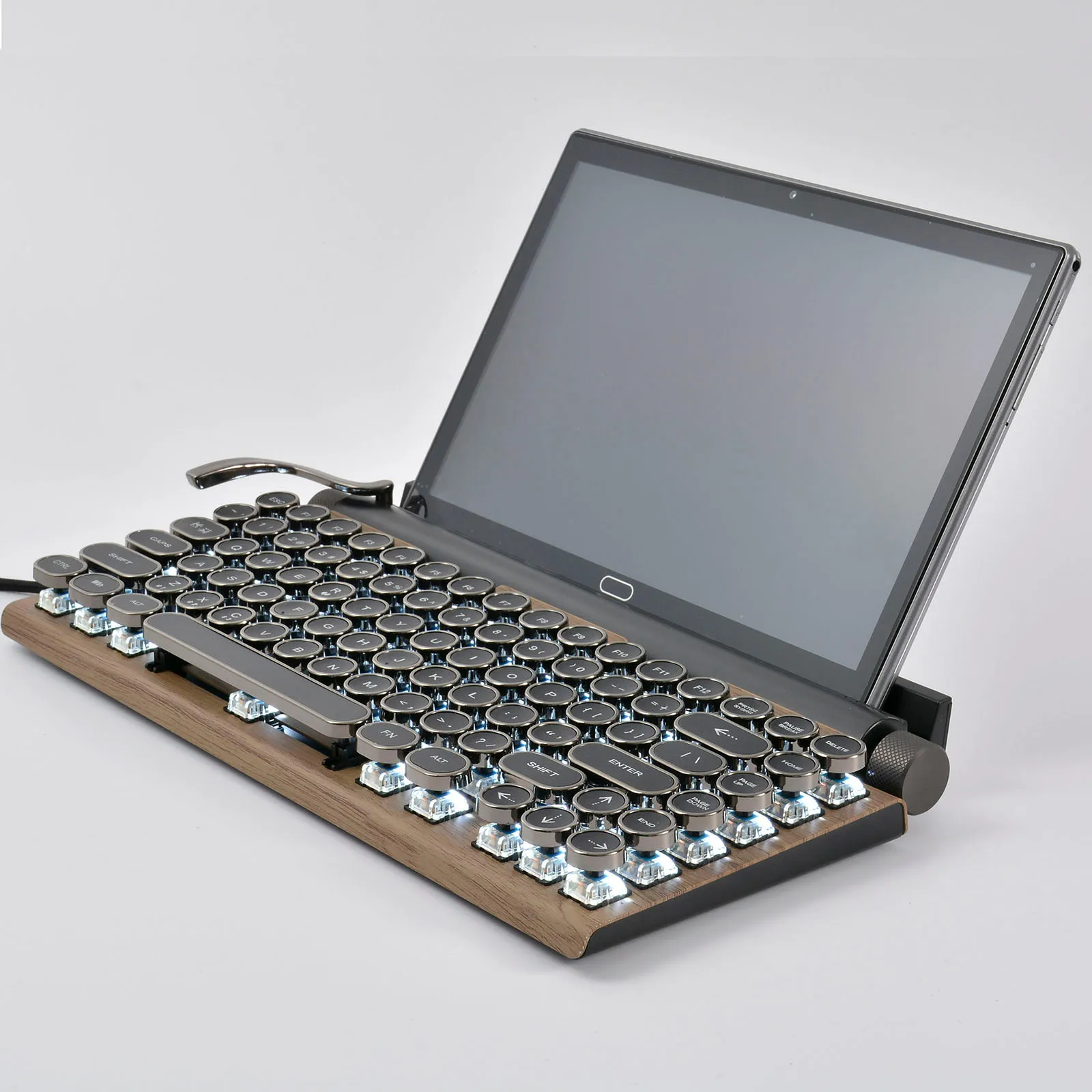 Mechanical Keyboard Wireless Bluetooth Keyboard Retro Typewriter Wood Grain Computer Keyboard 83 Keys Suitable for PC Laptop