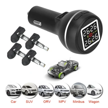 

LEEPEE Car Tire Pressure Monitoring System TPMS Cigarette Lighter Type Save Fuel High Temperature Alarm with 4 Internal Sensors