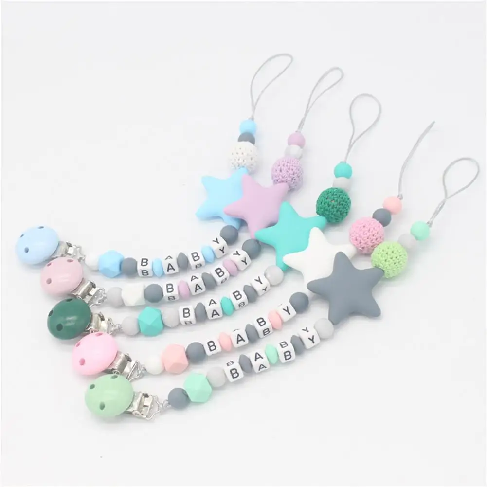 Colorful Silicone Pacifier Clips Funny Chain For Infant Feeding Toddle Chew Toy Silicone Nipple Clip For Baby