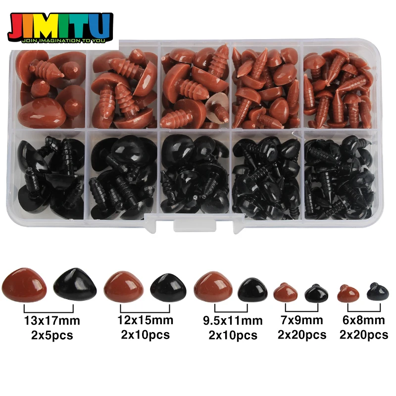 130 шт. 6x 8/7x 9/9.5x1 1/12x1 5/13x17 мм черные коричневые безопасные носики Треугольные