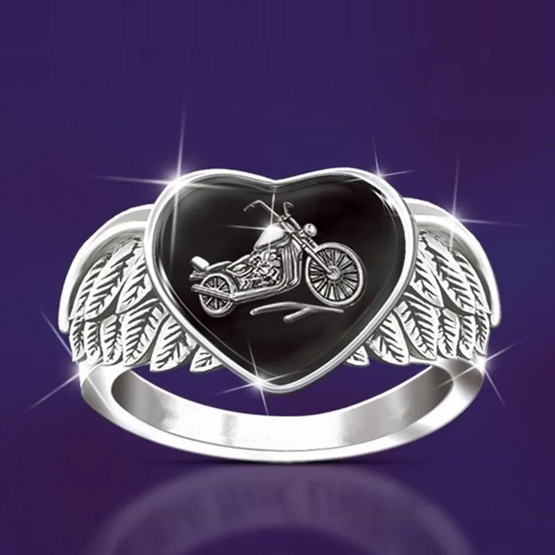 

Fashion Jewelry Rings, Heart-winged motorcycle ring, Punk ring for men