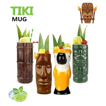 

Hawaii Tiki Mugs Set Ceramic Cup Cocktail Mugs Glasses Drinks Cups Hawaiian Party Barware Easter Islander Tiki Mug