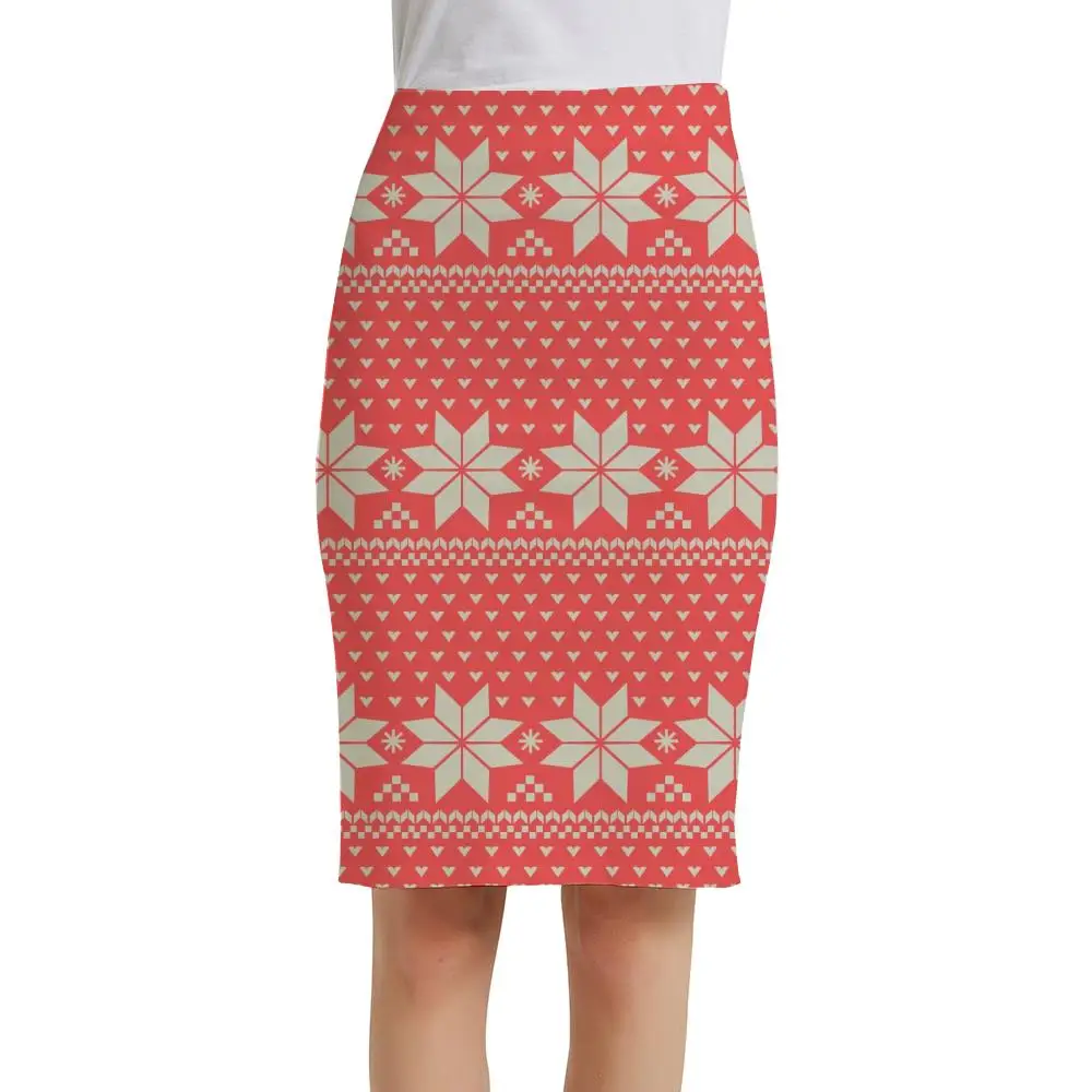 

KYKU Brand Christmas Skirts Women New Year Pencil Snowflake 3d Skirt Red Office Ladies Skirts Womens Floral Casual Party New