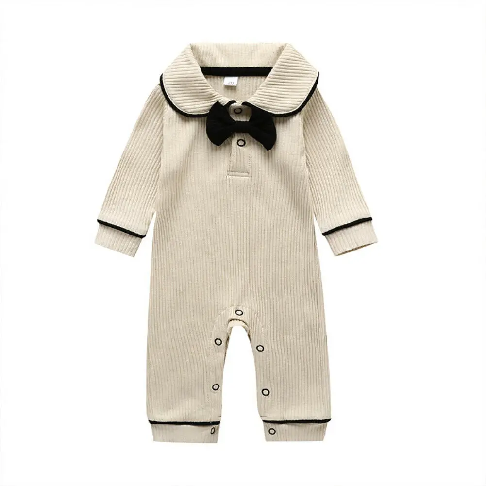 Милый комбинезон с длинными рукавами и воротником «Питер Пэн» для новорожденных и маленьких мальчиков и девочек, комбинезон с бабочкой, комбинезон, одежда для малышей - Цвет: Хаки
