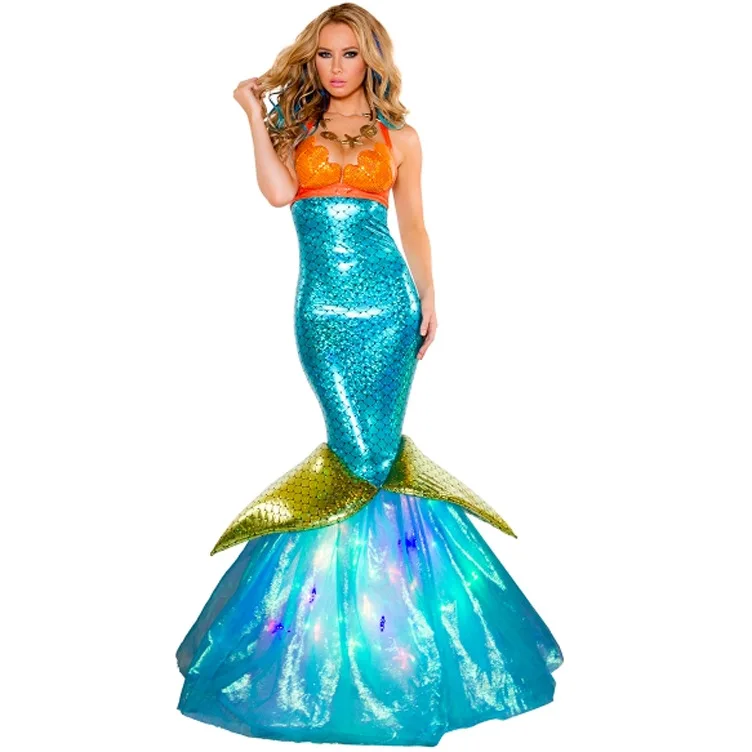 

Blue Women's Halloween Clothing Europe And America Women's PU Leather Sexy Mermaid Skirt Character Play