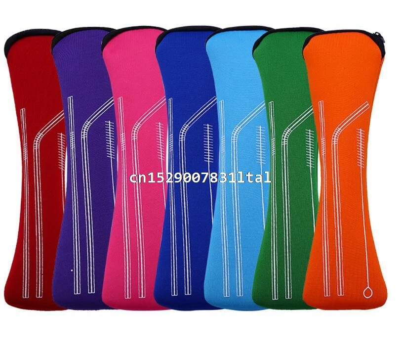500sets/lot 20oz Portable Silicone Tip Cover Stainless Steel Straw Straight Bent Drinking Straw Travel Neoprene Storage Bag