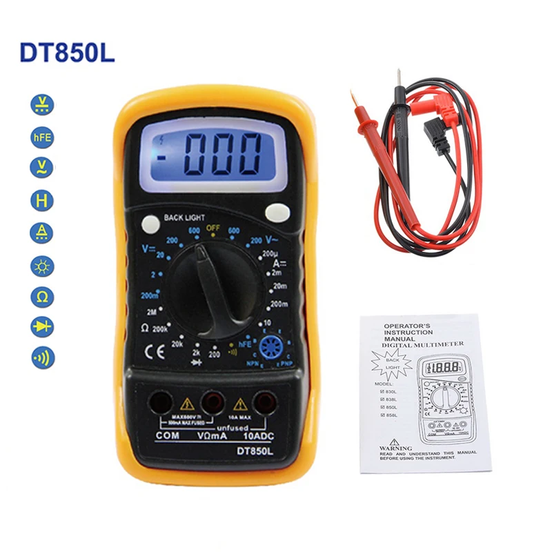 

1PC DT830L Multimeter Digital AC/DC Handheld Ampere Meter Current Clamp Pincers Voltmeter Ammeter Multimeter Tester Multimeter