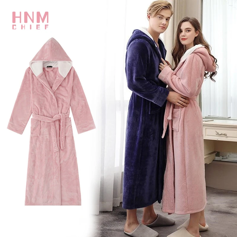 

HNMCHIFE Pink Super Thick Bathrobe Winter Robes Soft as Silk Extra Long pijama familia inverno Gown for Women Flannel Bath Robe
