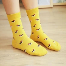 Женские носки, цветные рождественские носки на год, носки с художественным принтом в этническом стиле, хлопковые осенне-зимние вязаные длинные высокие носки