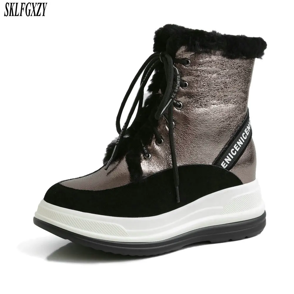 

Size34-43 Genuine Leather Boots Women Winter Warm wool Fur Sneakers Platform Snow Boots Women Ankle Boots Female Causal Shoe