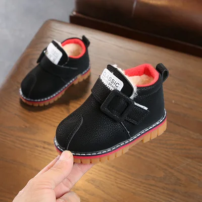 Новинка года; зимняя хлопковая обувь для маленьких девочек и мальчиков; светильник; Повседневная обувь; детская спортивная обувь на полиуретановой подошве; уличные кроссовки для детей - Цвет: Black1