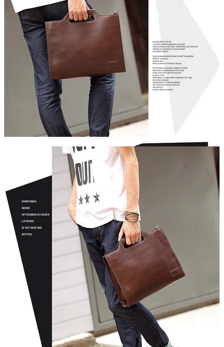 Men's Business office Briefcase Brand PU Leather Handbag male Vintage Tote Computer Laptop bag Casual Shoulder File bags Retro