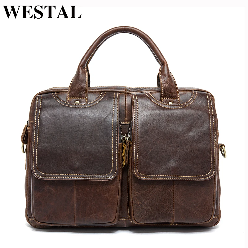 WESTAL Бизнес Для мужчин Портфели сумка кожаная сумка для ноутбука Повседневное Для мужчин сумки на плечо Сумки из кожи мужские сумки